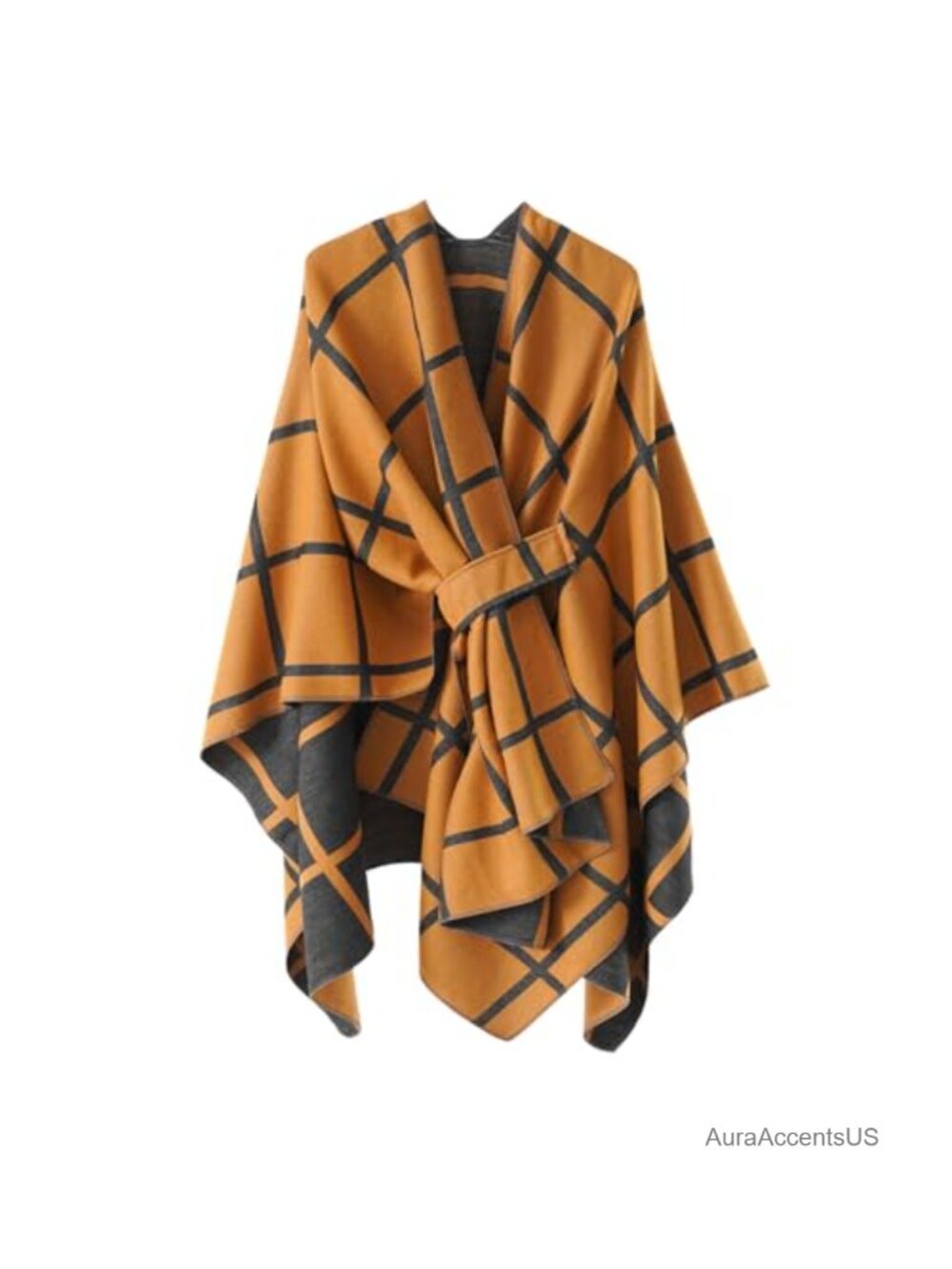 Plaid Shawl Wrap Open Front Poncho Cape Reversible Women's Lightweight